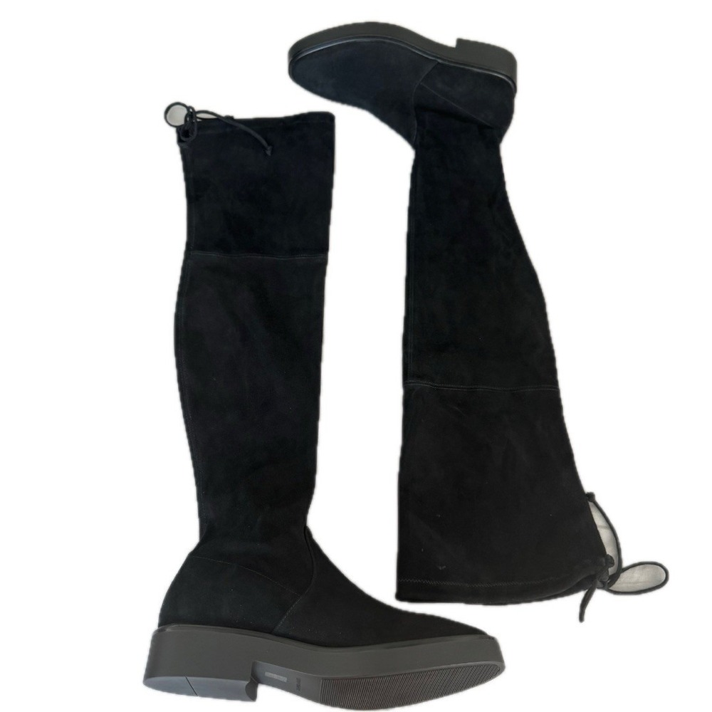 Stuart Weitzman‎ Mara Boots Women's Size 9.5 B Black Suede Stretch Satin Lined - Picture 7 of 9